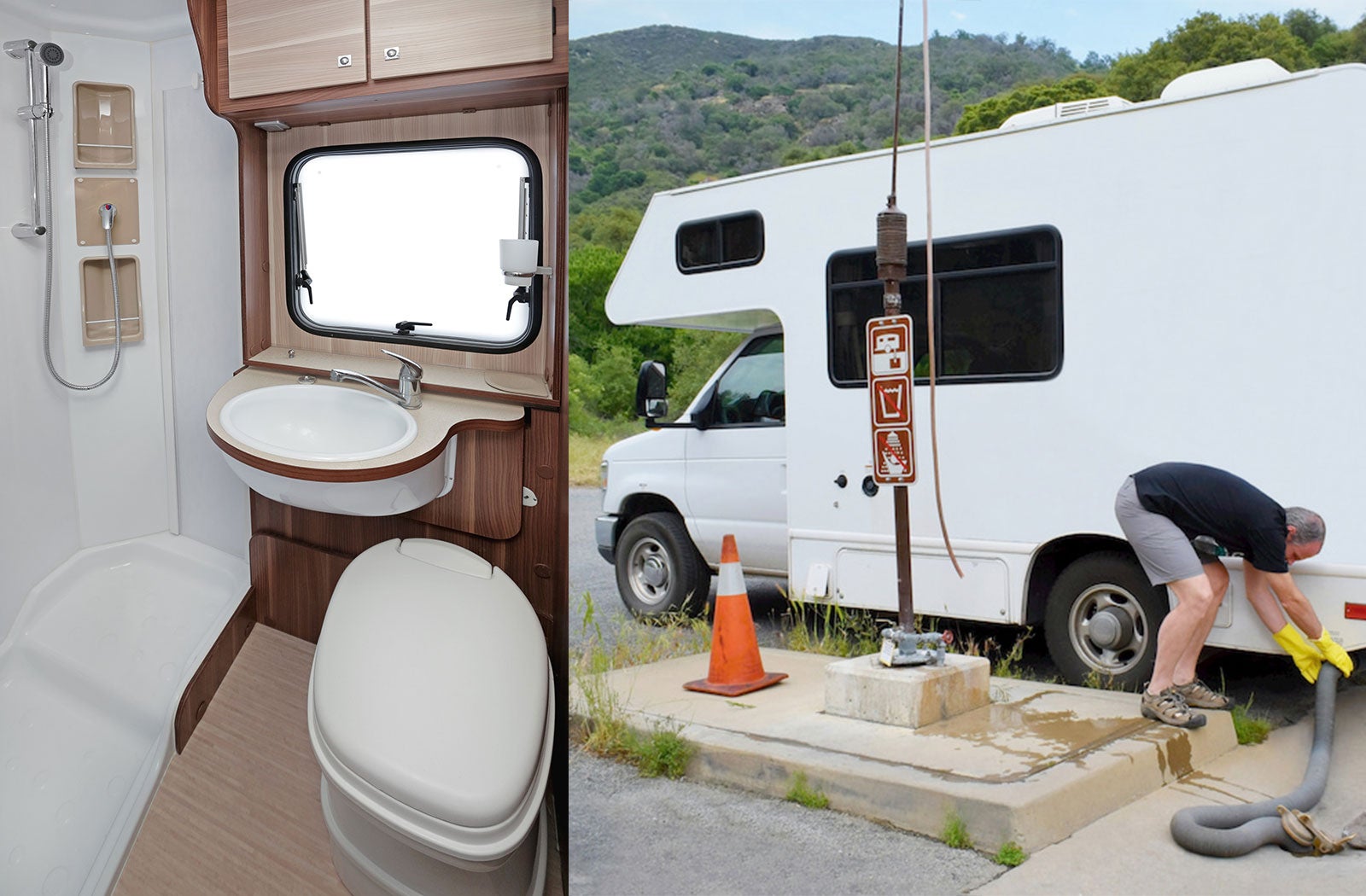 Portable RV/camper toilet and holding tank setup in Westfield, Massachusetts