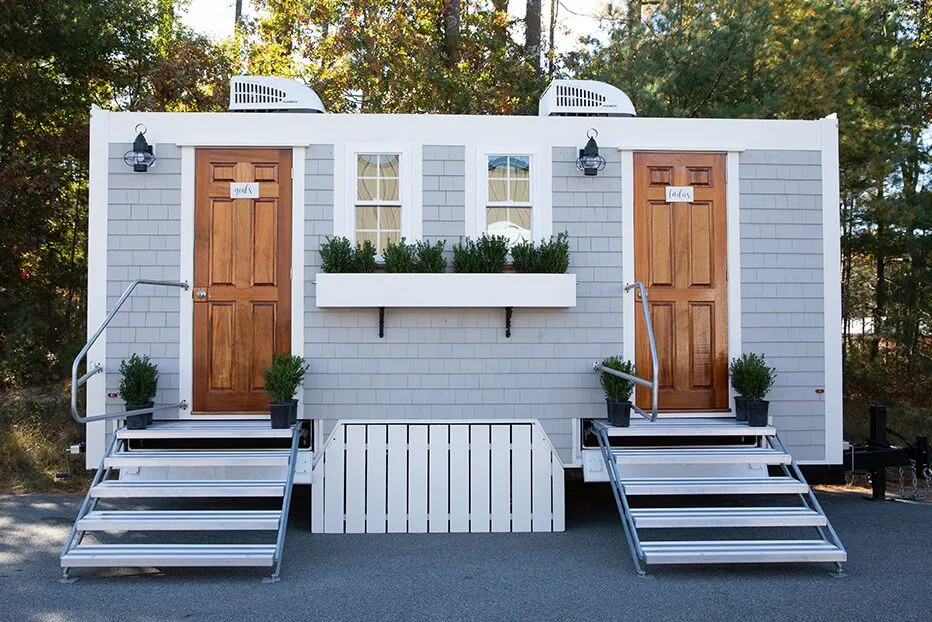 Wedding restroom units discretely staged at a venue in Westfield, Massachusetts